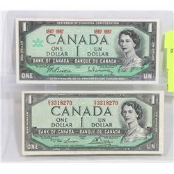 1954 & 1967 CANADIAN DOLLAR BANKNOTES.