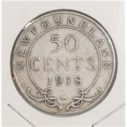 NEWFOUNDLAND 1918 FIFTY CENT COIN.