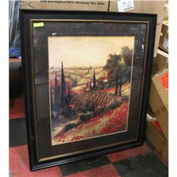 LARGE PAINTING OF TUSCAN HILLSIDE IN FRAME.