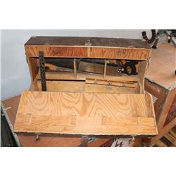WOODEN TOOL BOX WITH CARPENTERS TOOLS