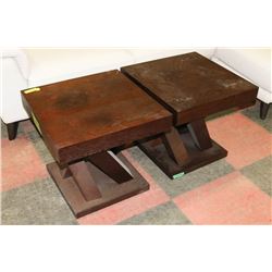 PAIR OF SHOWHOME WOOD TONE END TABLES
