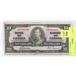 1937 CANADA $10 BILL