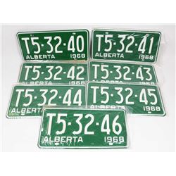 SET OF 7 CONSECUTIVE ALBERTA LICENSE PLATES.