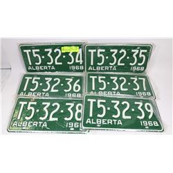 SET OF 6 CONSECUTIVE ALBERTA LICENSE PLATES.