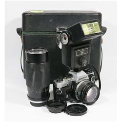 VINTAGE OLYMPUS OM10 SLR CAMERA WITH