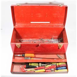 30) TOOL BOX WITH ASST TOOLS INCL SCREWDRIVERS &
