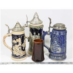 SET OF THREE GERMAN BEER STEINS.
