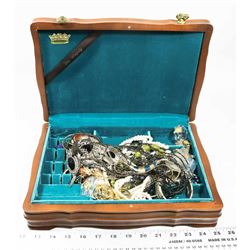 VINTAGE WOOD JEWELLERY BOX WITH BRASS NAME PLATE