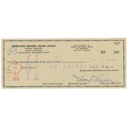 Hank Aaron 1975 Signed Milwaukee Brewers Check