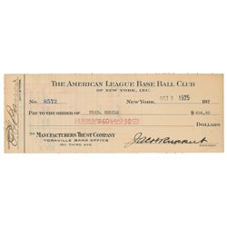 Fred Merkle 1925 Signed Payroll Check