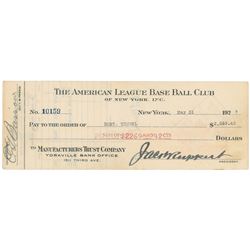 Bob Meusel 1927 Signed Payroll Check