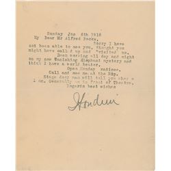 Harry Houdini 1918 Signed Typed Letter