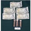 Image 1 : FIVE 1973 $1 BILLS & 3 TUBES OF CANADIAN PENNIES