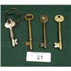 Image 1 : FOUR ANTIQUE HOTEL ROOM SKELETON KEYS