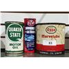 Image 1 : THREE PC VINTAGE ESSO, MARVELUBE GREASE TIN, QUAKER STATE OIL TIN & STP SNOWMOBILE OIL COIN BANK