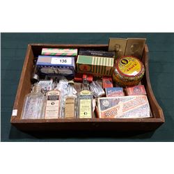 WOOD TRAY W/ANTIQUE & VINTAGE COLLECTIBLES