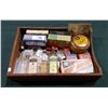 Image 1 : WOOD TRAY W/ANTIQUE & VINTAGE COLLECTIBLES