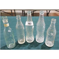 FIVE ANTIQUE SODA BOTTLES