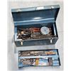 Image 1 : VINTAGE BEACH METAL TOOL BOX W/ANTIQUE & VINTAGE TOOLS