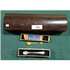 Image 1 : COSTUME JEWELRY BOX W/BRASS CORONATION SPOON & 1940'S GERBER SPOON IN BOXES