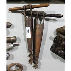 TWO ANTIQUE CARPENTRY HOLE AUGERS