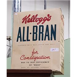 VINTAGE KELLOGS ALL BRAN CEREAL BOX STORE DISPLAY