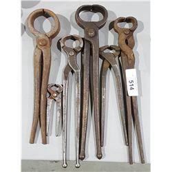 SIX ANTIQUE BLACKSMITH/FARRIER HAND TOOLS