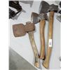 Image 1 : THREE ANTIQUE BROAD BLADE HATCHETS