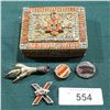 Image 1 : VINTAGE TURQUISE & BRASS JEWELRY BOX W/CONTENTS