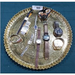 EMBOSSED BRASS TRAY W/ 10 WRISTWATCHES