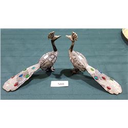 PAIR JEWELLED METAL PEACOCKS