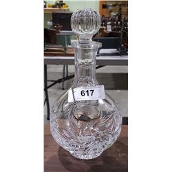 PINWHEEL CRYSTAL DECANTER W/SILVERPLATE RYE TAG