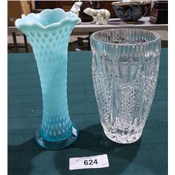 CRYSTAL VASE & VINTAGE OPALESCENT VASE