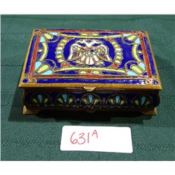 VINTAGE ENAMEL & BRASS TRINKET BOX