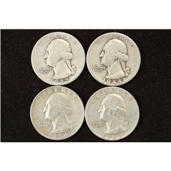 1942,44,54-D & 57-D WASHINGTON SILVER QUARTERS