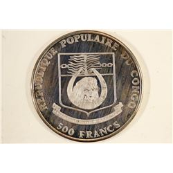 1992 CONGO SILVER 500 FRANCS PROOF WORLD CUP