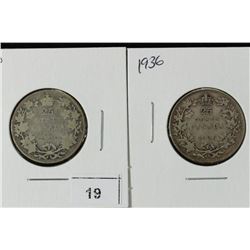 1930 & 1936 CANADA SILVER 25 CENTS