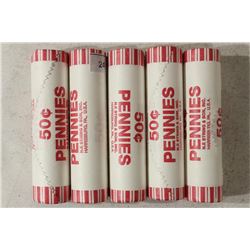 5-50 CENT ROLLS OF 2011-P LINCOLN SHIELD CENTS BU