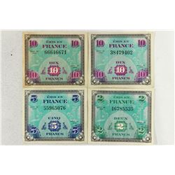 1944 FRENCH CURRENCY 2 FRANCS, 5 FRANCS AND 2-TEN