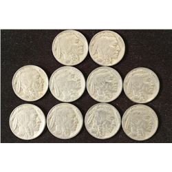10 ASSORTED FULL DATE 1930'S BUFFALO NICKELS
