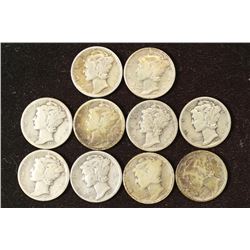 10 ASSORTED 1930'S MERCURY DIMES