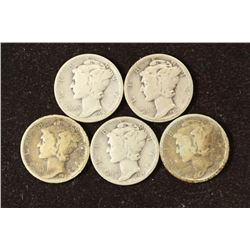 5 ASSORTED 1920'S MERCURY DIMES