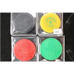 4 ASSORTED PLASTIC CASINO TOKENS