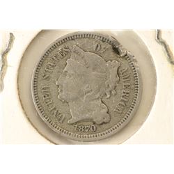 1870 THREE CENT PIECE (NICKEL) RIM DAMAGE