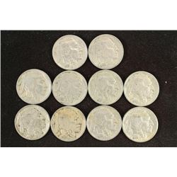 10 ASSORTED FULL DATE 1930'S BUFFALO NICKELS
