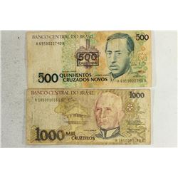 BRAZIL 500 CRUZADOS & 1000 CRUZEIROS