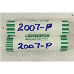 2-$5 ROLLS OF 2007-P ROOSEVELT DIMES BRILLIANT UNC