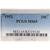 Image 3 : 1953 WASHINGTON SILVER QUARTER PCGS MS65