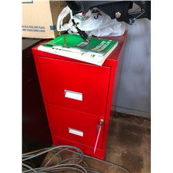 PAIR OF RED 2 DRAWER FILE CABINETS WITH KEY