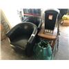 Image 1 : PAIR OF BLACK TUB CHAIRS, END TABLE, CHRISTMAS DECOR & TRASH CAN